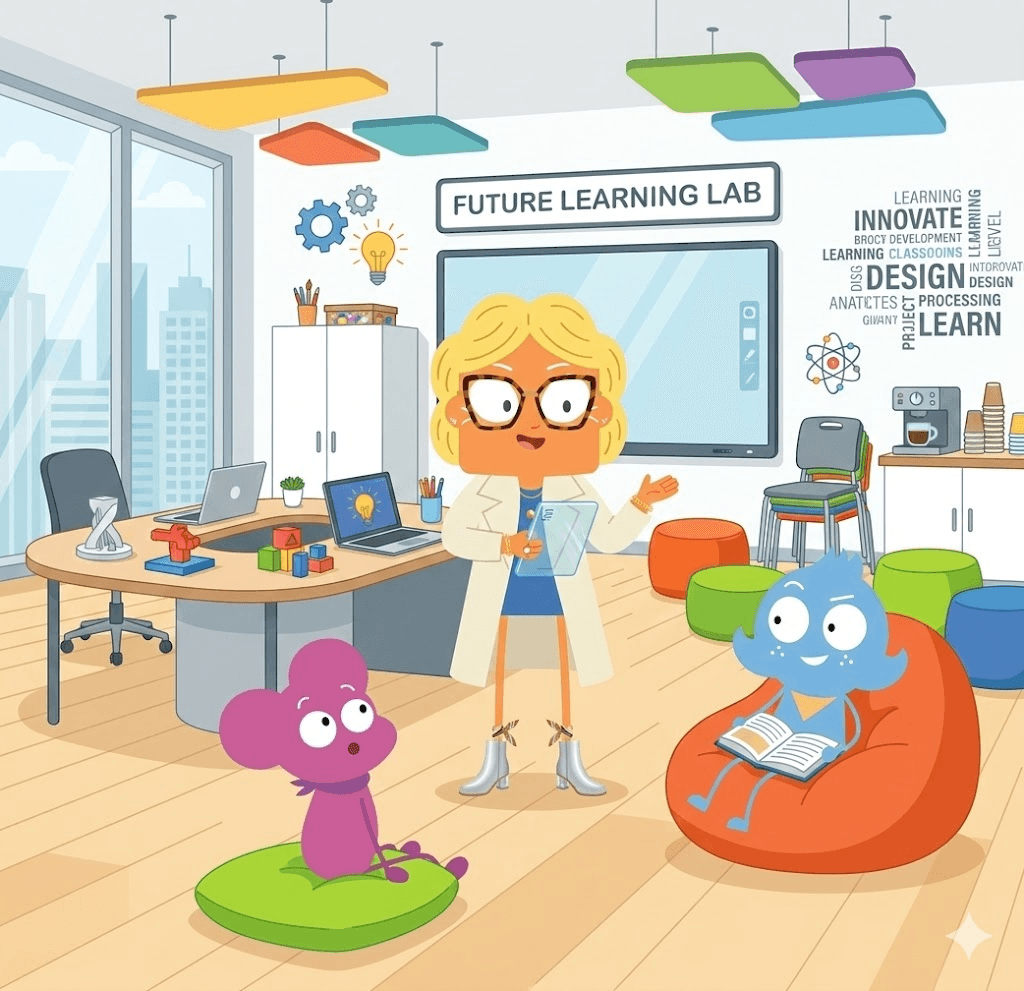 Interface ilustrada de videoaulas da Hop On Academy