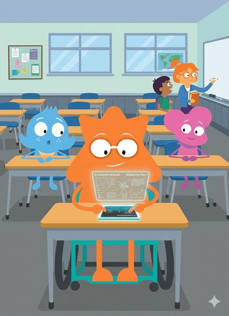 Mascotes assistentes de IA da Hop On em sala de aula